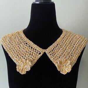 Handmade Crochet Gold Grey Cotton Mohair Holiday Collar Neckwear Accessory